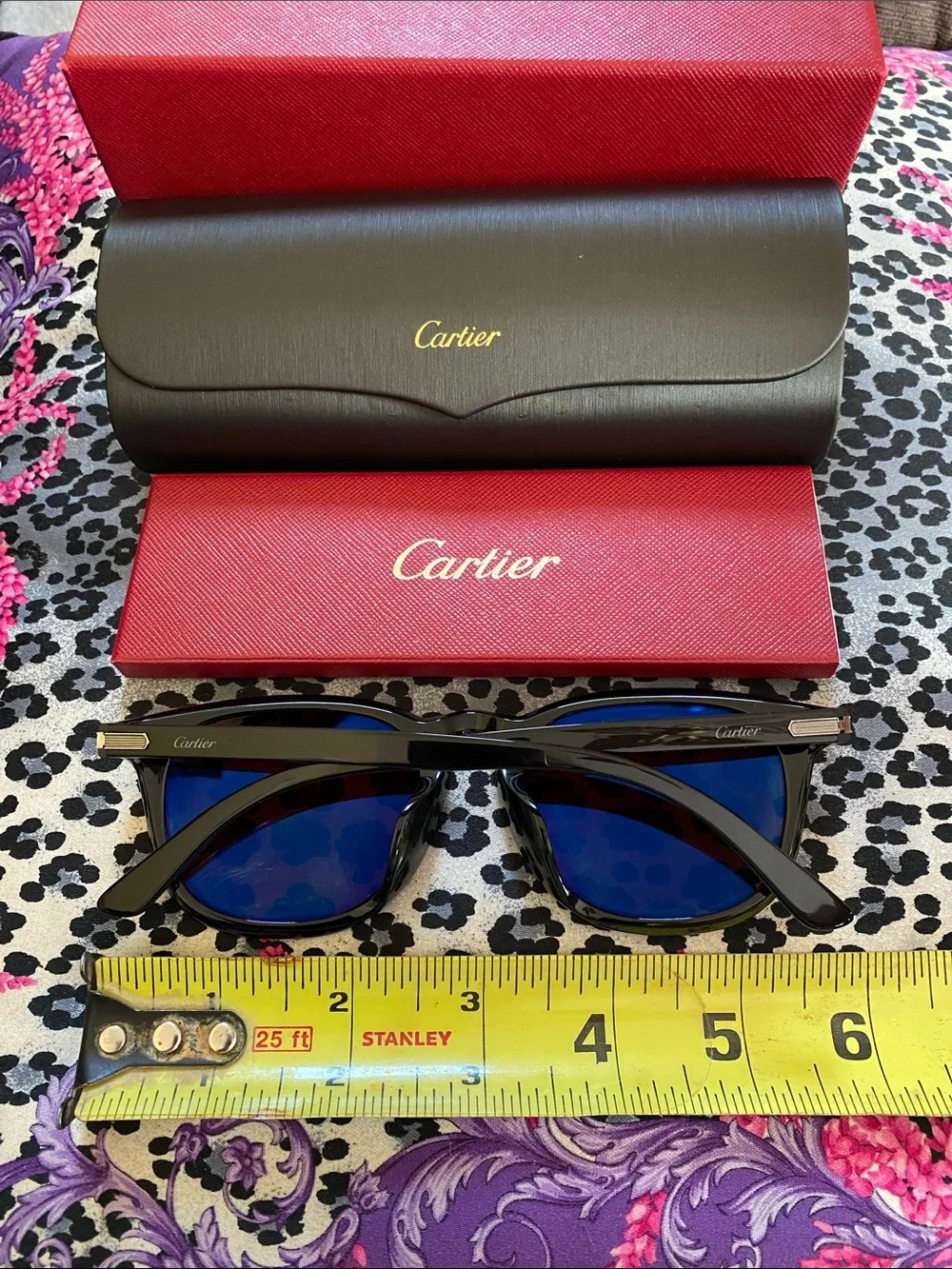 Cartier Made in Italy Black Shiny Silver Logo Unisex Luxurious Sunglasses NWT